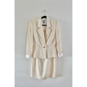 Kasper for ASL Skirt Suit Women 10 Ivory Vintage 90s Peplum Blazer Pencil‎ Skirt